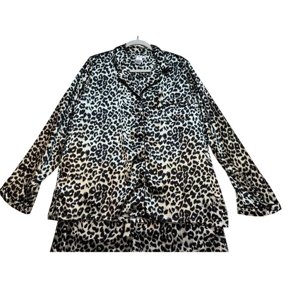 By Pink Womens Sleepwear Leopard Print Pajama Set Extra Large Black Tan - Picture 3 of 16